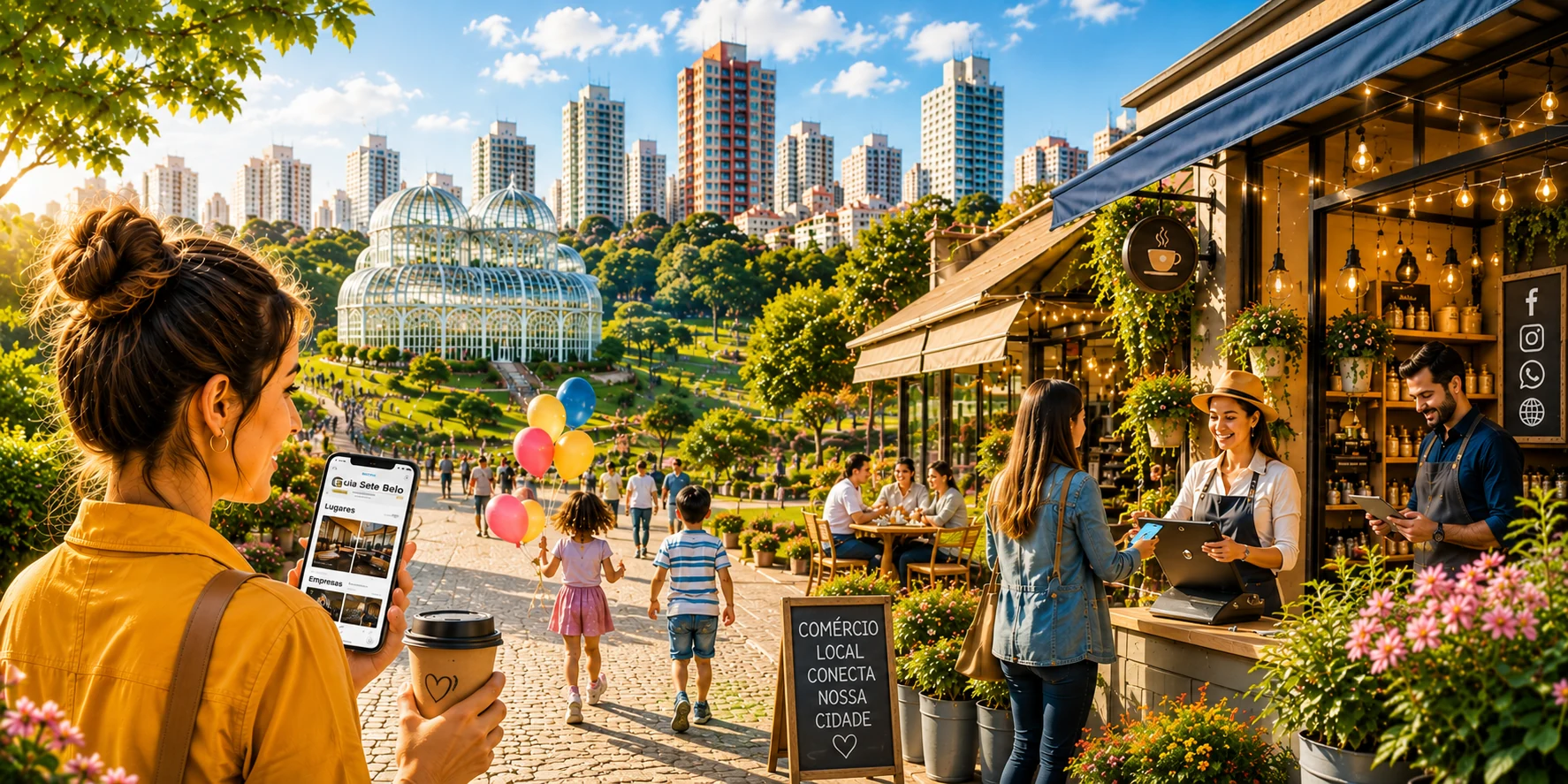 Comércio local, pessoas e conexões em Curitiba